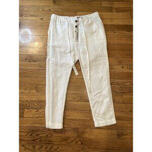Larreida White Linen/Cotton Women's Pants Size 38/M Button Drawstring Thin Flowy